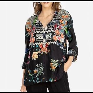 Johnny Was Biya Veda Embroidered Silk Floral Blouse